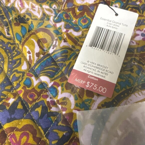 Vera Bradley Essential Grand Tote Buta Spray Paisley NWT - Picture 4 of 9